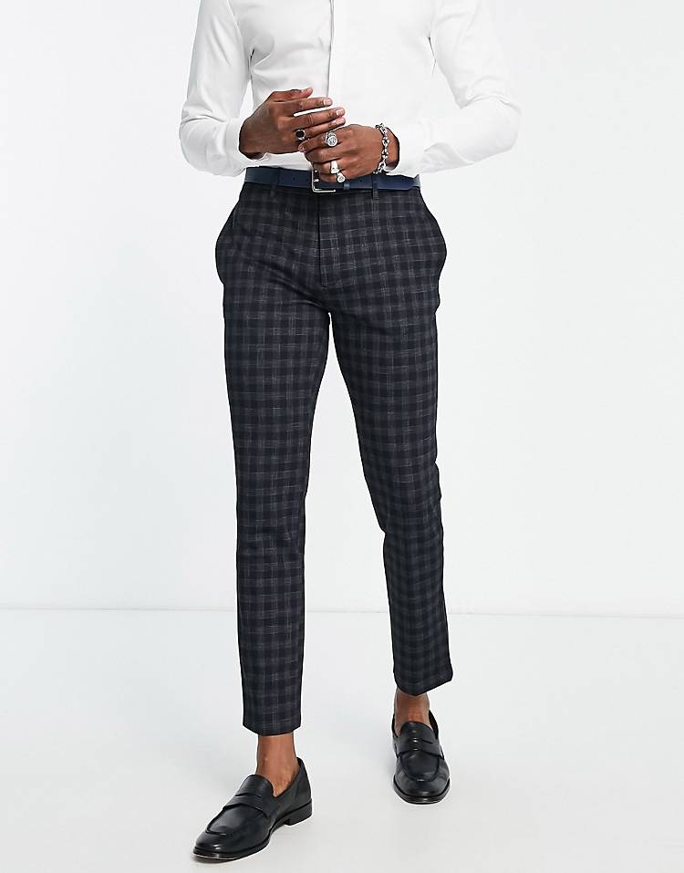 River Island buffalo check smart pants in navy